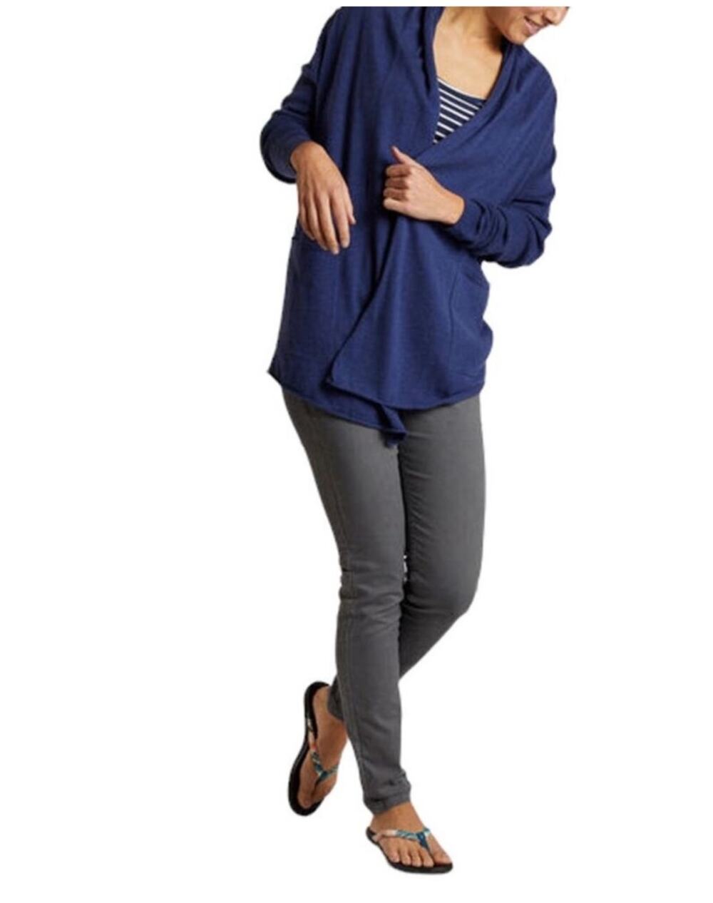 Title Nine Womens Merino Wool Open Cardigan Navy Blue Chore Pocket Gorpcore XS
